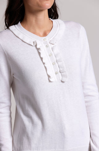 Cotton Cashmere Henley with Ruffles