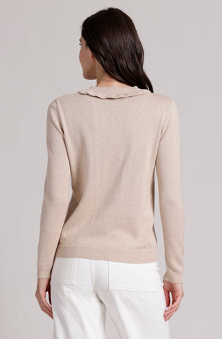 Cotton Cashmere Henley with Ruffles