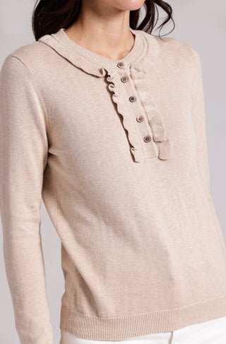 Cotton Cashmere Henley with Ruffles