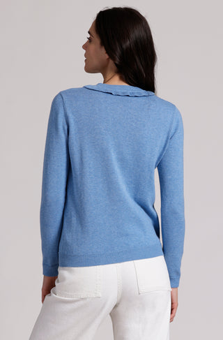 Cotton Cashmere Henley with Ruffles