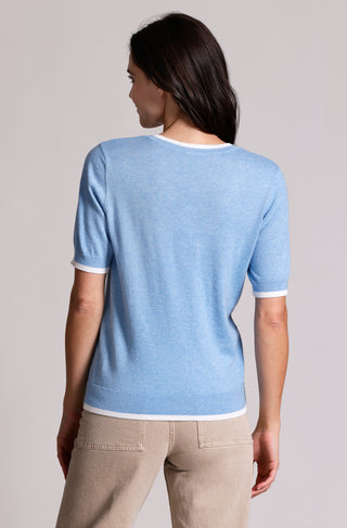 Supima Cotton Cashmere V Neck Tee with Tipping