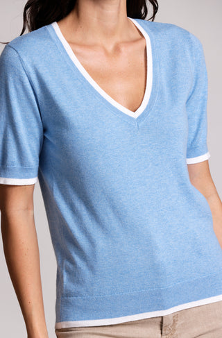 Supima Cotton Cashmere V Neck Tee with Tipping