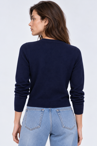 Cotton Cashmere "Nana" Embroidered V Neck Cardigan
