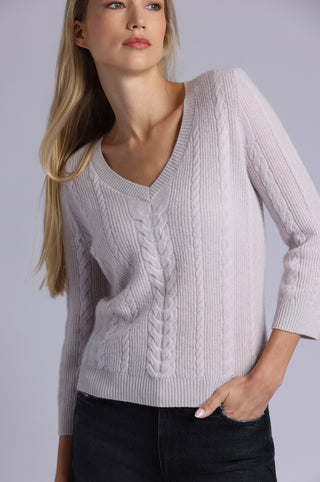 Cashmere Novelty Cable V Neck