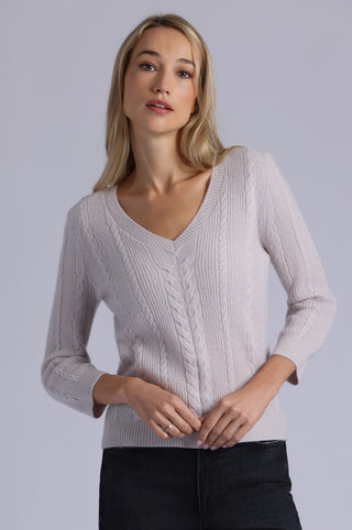 Cashmere Novelty Cable V Neck