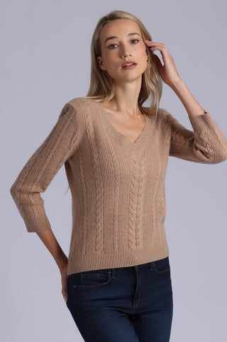 Cashmere Novelty Cable V Neck