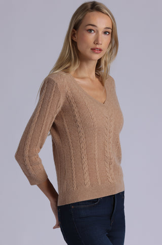 Cashmere Novelty Cable V Neck