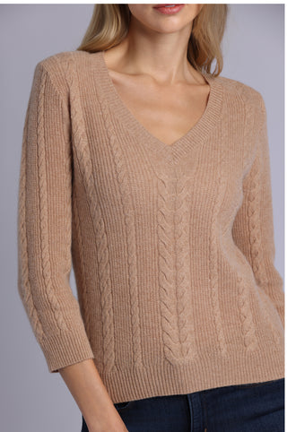 Cashmere Novelty Cable V Neck