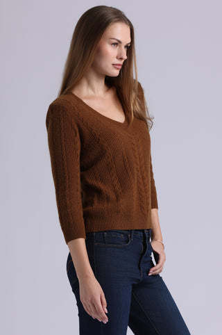 Cashmere Novelty Cable V Neck