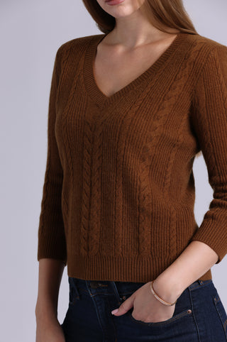 Cashmere Novelty Cable V Neck