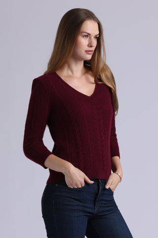 Cashmere Novelty Cable V Neck