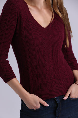 Cashmere Novelty Cable V Neck