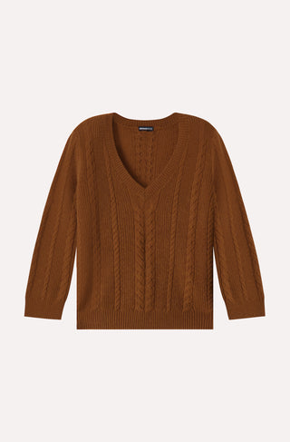 Cashmere Novelty Cable V Neck