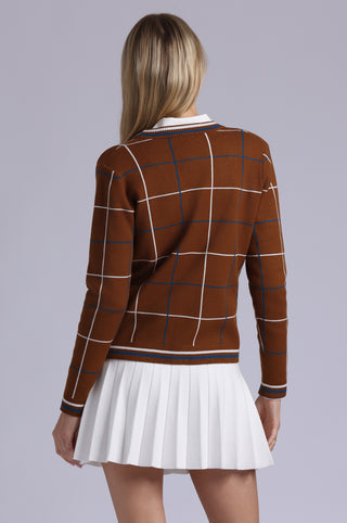 Viscose Blend Plaid Cardigan with Tipping