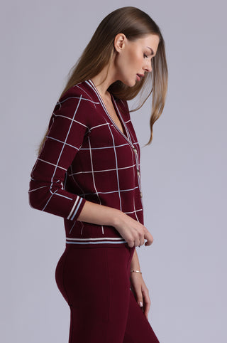 Viscose Blend Plaid Cardigan with Tipping