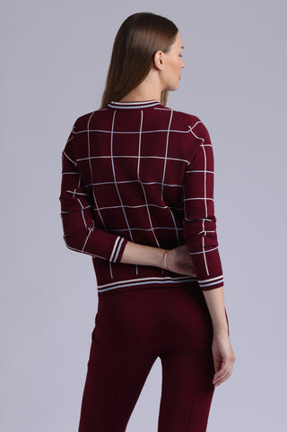 Viscose Blend Plaid Cardigan with Tipping