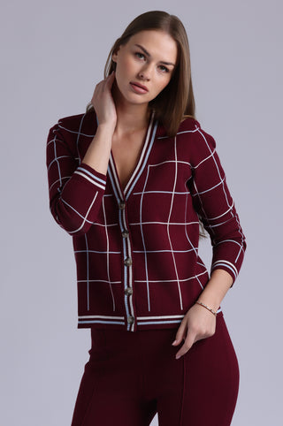 Viscose Blend Plaid Cardigan with Tipping
