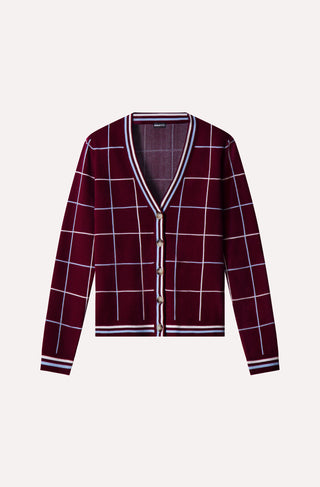 Viscose Blend Plaid Cardigan with Tipping