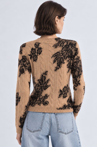 Cashmere Printed Lace Cabel Crew Neck