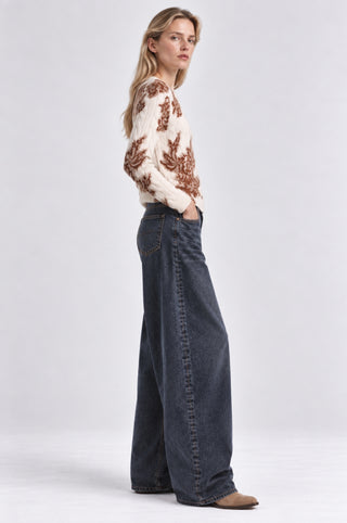Cashmere Printed Lace Cabel Crew Neck