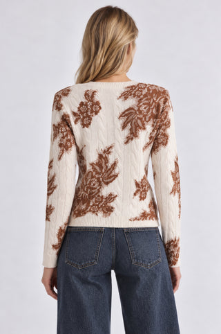 Cashmere Printed Lace Cabel Crew Neck