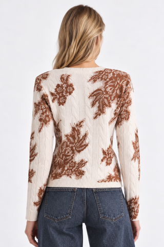 Cashmere Printed Lace Cable Crew Neck