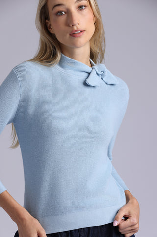Supima Cotton Cashmere Shaker Tie Up Neck Top