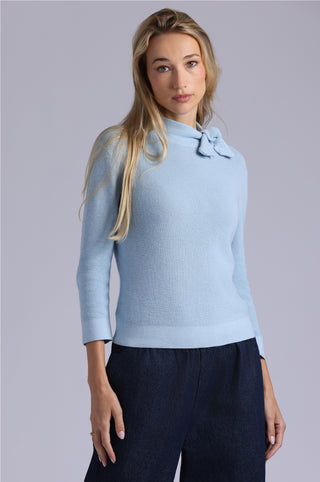 Supima Cotton Cashmere Shaker Tie Up Neck Top