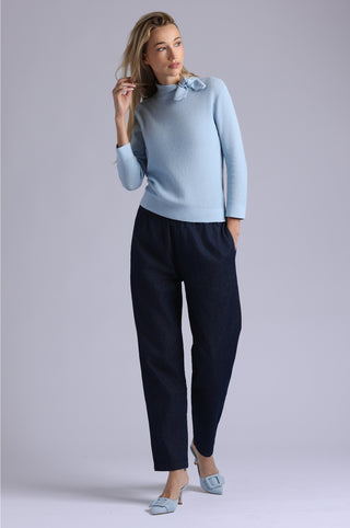 Supima Cotton Cashmere Shaker Tie Up Neck Top