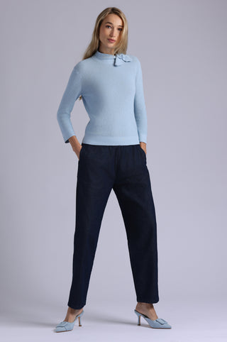 Supima Cotton Cashmere Shaker Tie Up Neck Top