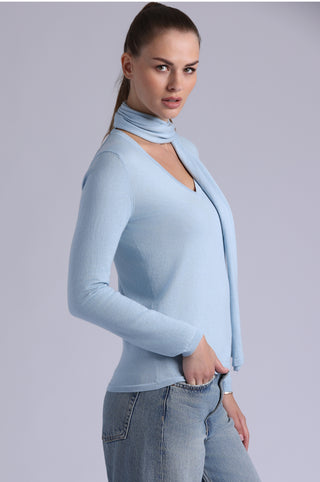 Supima Cotton Cashmere Top with Scarf Detail