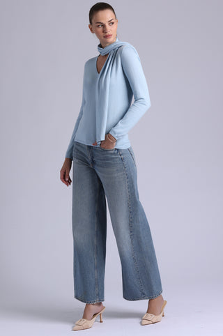 Supima Cotton Cashmere Top with Scarf Detail
