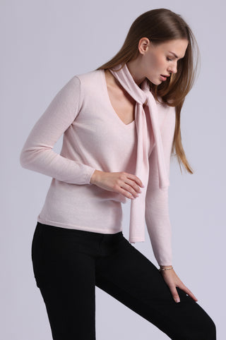 Supima Cotton Cashmere Top with Scarf Detail