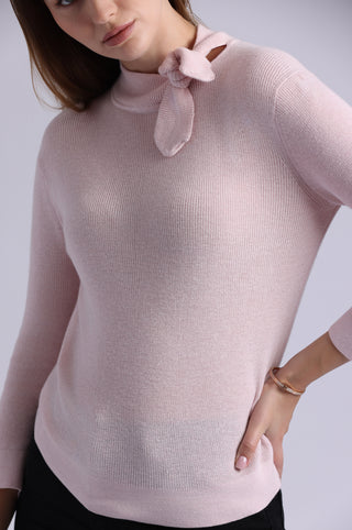 Supima Cotton Cashmere Shaker Tie Up Neck Top