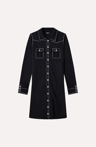 Cotton Cashmere Embroidered Button Down Dress