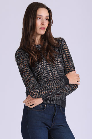 Cotton Cashmere Plaited Mesh Studded Crew