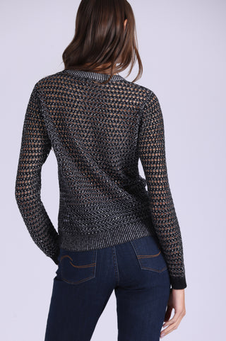 Cotton Cashmere Plaited Mesh Studded Crew