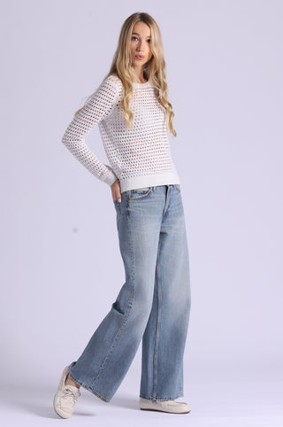 Cotton Cashmere Plaited Mesh Studded Crew