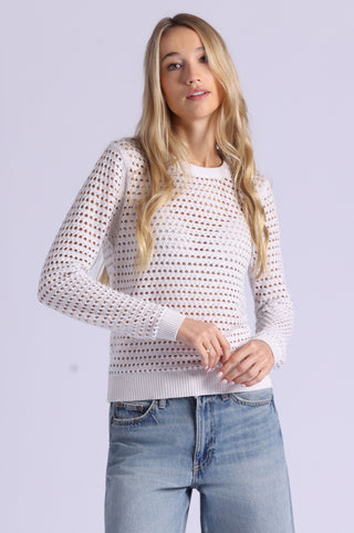 Cotton Cashmere Plaited Mesh Studded Crew