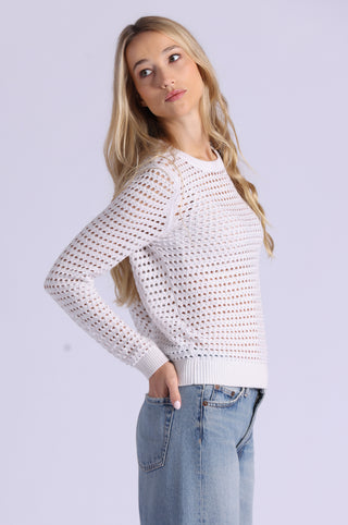 Cotton Cashmere Plaited Mesh Studded Crew