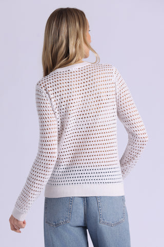 Cotton Cashmere Plaited Mesh Studded Crew