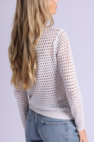 Cotton Cashmere Plaited Mesh Studded Crew