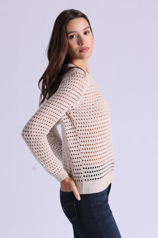 Cotton Cashmere Plaited Mesh Studded Crew