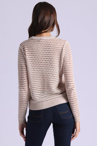 Cotton Cashmere Plaited Mesh Studded Crew