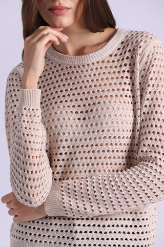 Cotton Cashmere Plaited Mesh Studded Crew