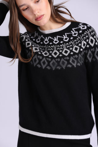 Cashmere Fair Isle Crew Neck with Tipping