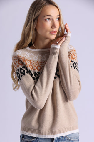 Cashmere Fair Isle Crew Neck with Tipping