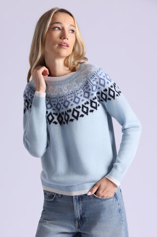Cashmere Fair Isle Crew Neck with Tipping