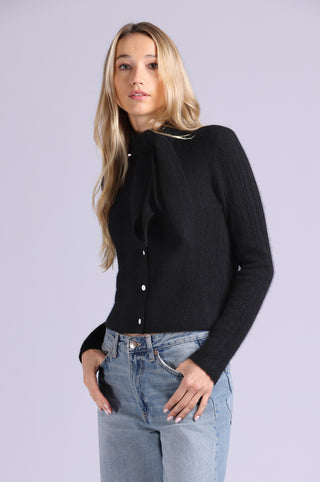 Cashmere Pointelle Tie Up Cardigan