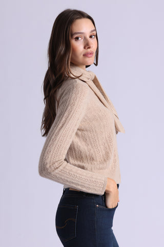 Cashmere Pointelle Tie Up Cardigan